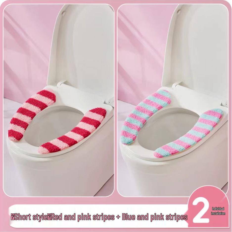 Dopamin-Streifen Winter Plüsch Toilettenmatte & Universelle Toilettensitzauflage