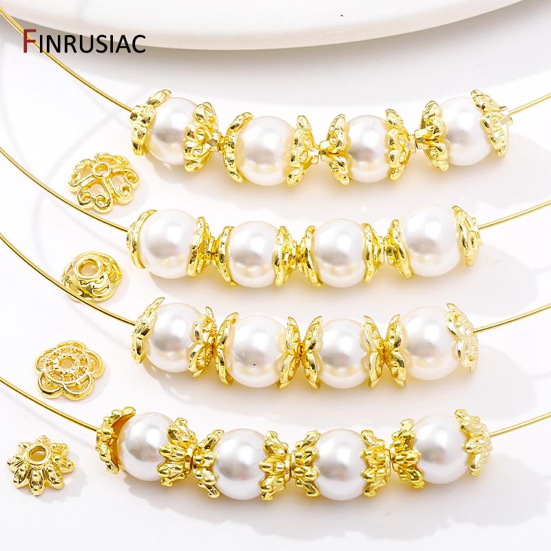 Wholesale Trendy Hollow Flower Beads End Caps,14K/18K Gold Plated Brass Bead Caps For DIY Bracelet Necklace Making Accessories