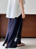 LUXI Korean-Style A-line High Waist Drawstring Maxi Skirt, Summer Casual 2673