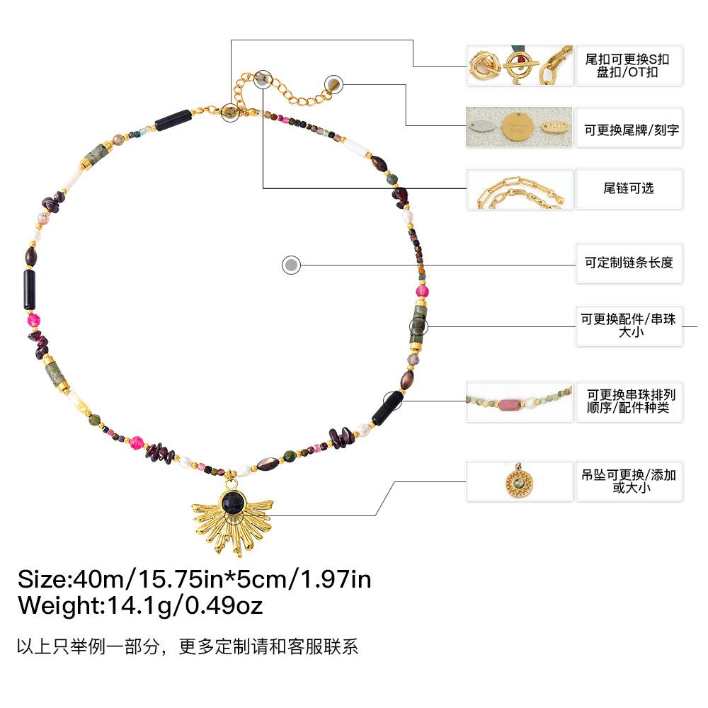 GEMCHIC Women s Bohemian Multi-Stone Beaded Necklace with Gold Sun Pendant