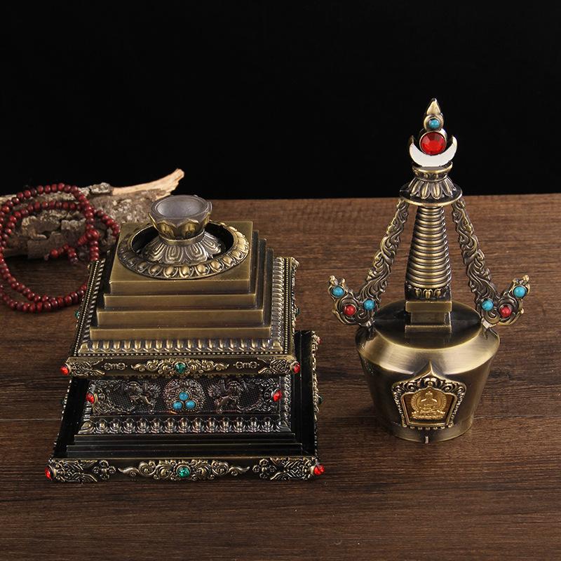 12/17/21cm Bodhi Tower Tibetan Dagoba Bodhi Pagoda Gold-plated Stupa Buddhist Pearl Pagoda Ornaments Buddha Worship Crafts