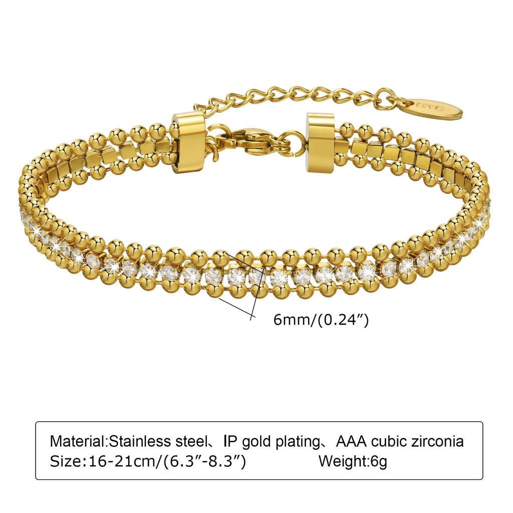Vnox Full Bling CZ Stones Bracelets for Women,Gold Plated Stainless Steel Ball Beads Cuban Chain Bracelet,Dainty Holiday Jewelry