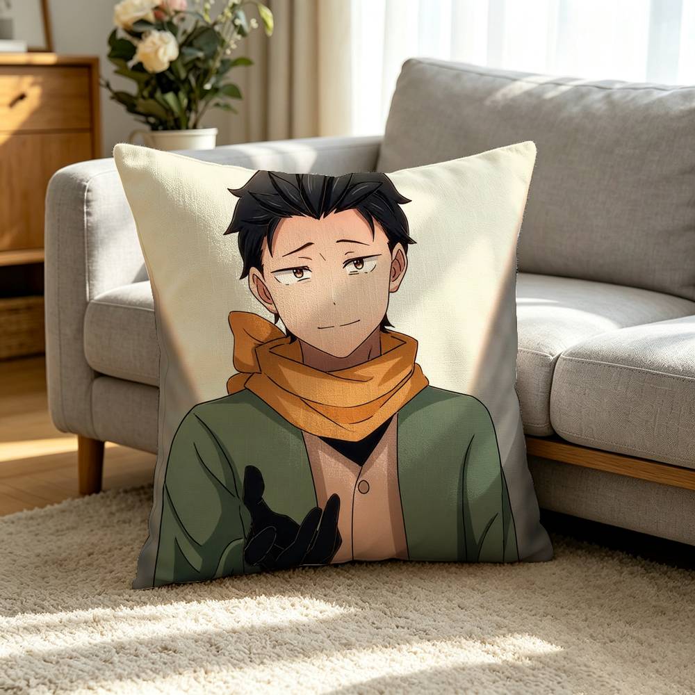 Anime Re Zero-O N-Natsuki Subaru Square Double-Sided printed Pillow Case Bedroom Bedside Pillow Sofa Cushion Cover