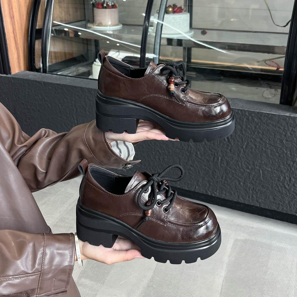 British style lace-up niche loafers single shoes women's 2025 new platform retro fashionable versatile commuter small leather shoes