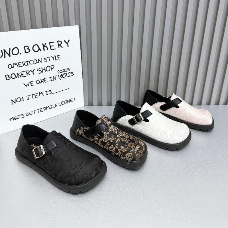 Ugly Cute Retro National Style Shoes Women's 2025 Spring New Soft-soled Single Shoes Lazy One Pedal Casual Versatile Boken Shoes