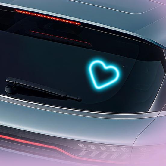 Solarbetriebenes LED Herz Neonlicht für Autoscheibe Kabellose Auto Atmosphärenlampe 5 Modi Autoinnendekoration mit Saugnäpfen