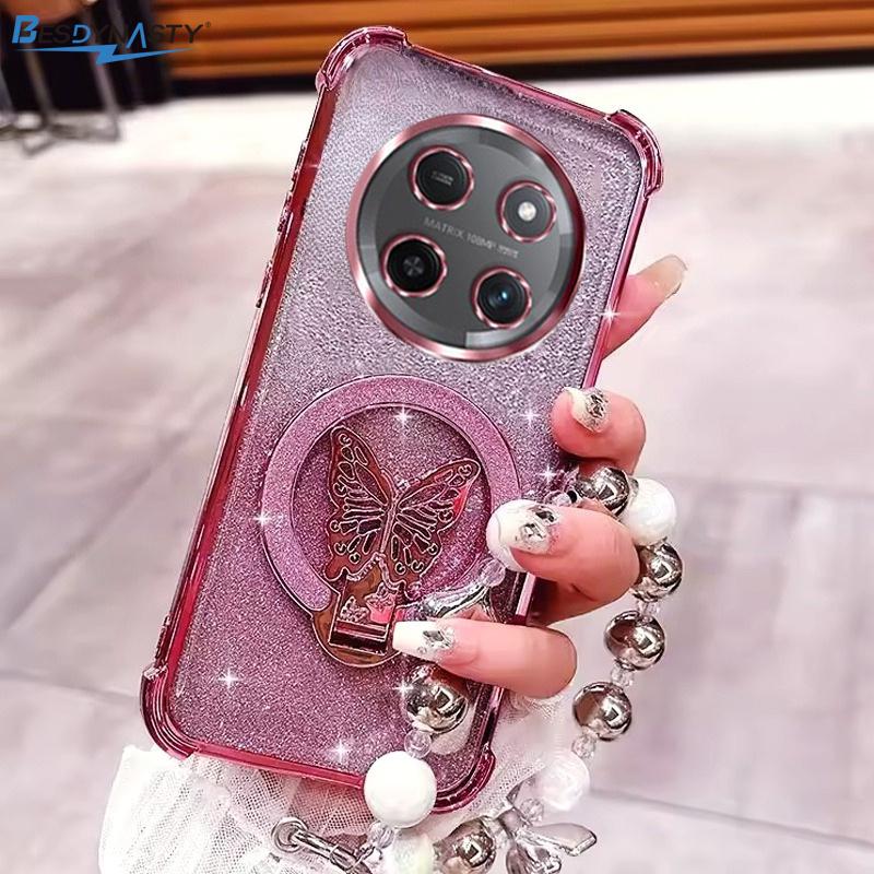 For Honor Magic 7 8 Lite 6 5 Lite 8 PRO 7 6 5 4 Pro Bracelet Butterfly Stand Holder Phone Case Shockproof Glitter Soft Cover