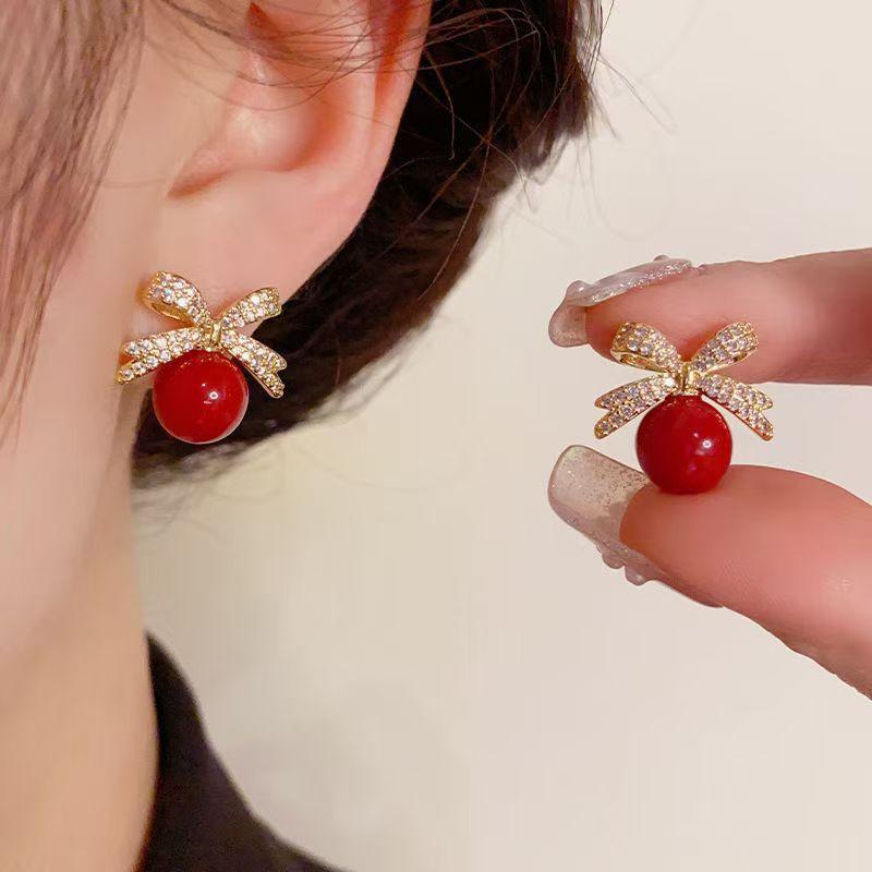 Exquisite Rhinestone Bow Pearl Earrings For Women Creative Irregular Geometric Stud Earrings Luxury Casual Wedding Jewelry Gifts