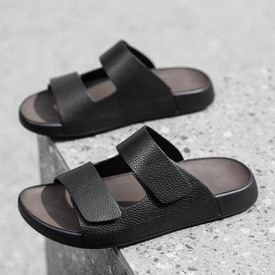 Brand Men's Cowhide Explosive Latex Pad Anti Slip Casual Slippers Fashionable Outdoor Men's Business Casual Thick Soled Sandals