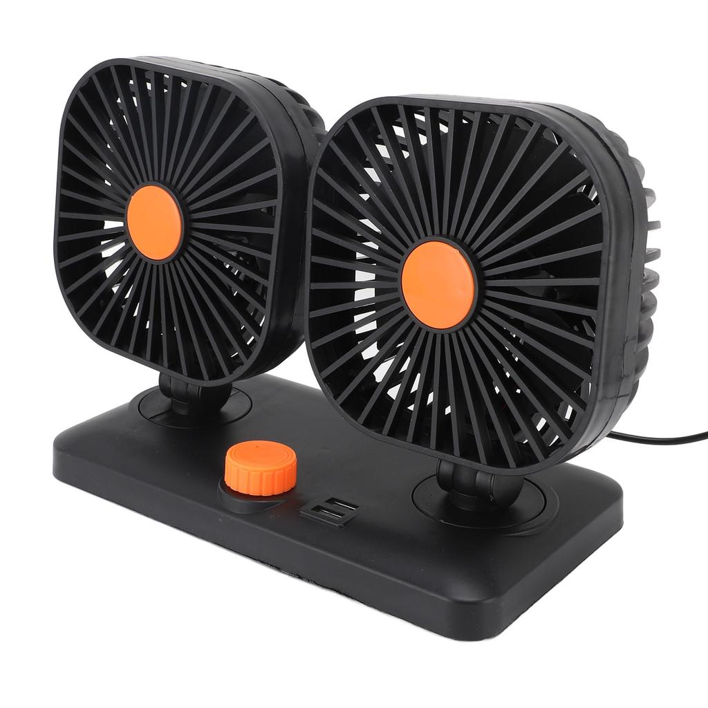 Car Fan Dual Head USB Fan Quiet 12V 24V Portable Auto Cooling Fan for Vehicles Home Bedroom Use