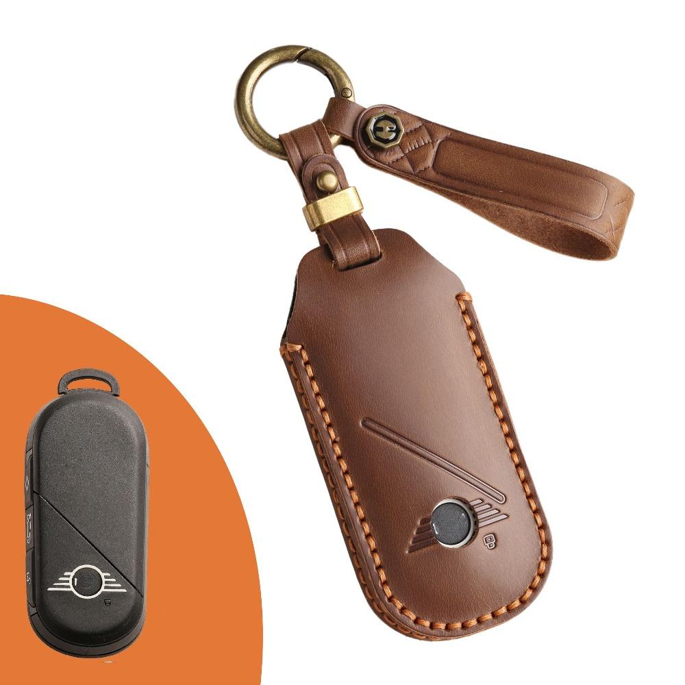

For BMW Mini Key Cover 2024 Genuine Leather Retro Style Protective Case for Car Keys коричневий