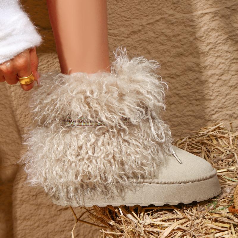 Plush Sleeve Snow Boots Winter New Round Toe Cow Suede Warm Platform Plus Size Cotton Shoes
