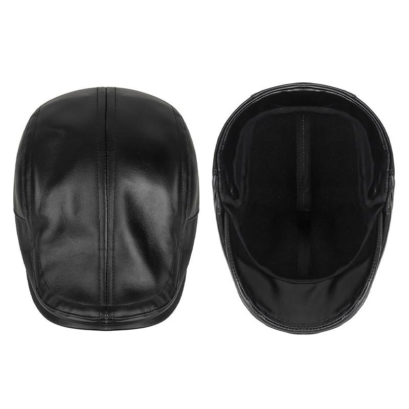 Winter Velvet PU Leather Forward Cap Men's Outdoor Cold-Proof Warm Ear Protection Cap