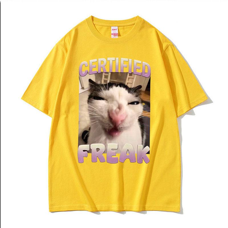 2025 Summer Certified Freak Cat Meme T Shirt Funny Hilarious Cats Expression Humor  Men Women Fashion 100 Cotton Tshirt Y2k