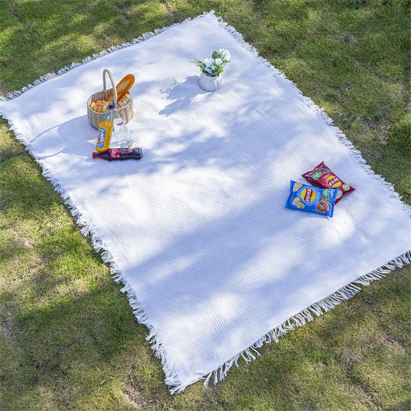 Outdoor Machine Washable Bohemian Blanket White Vintage Picnic Cloth Vintage Carpet Camping Solid Color Picnic