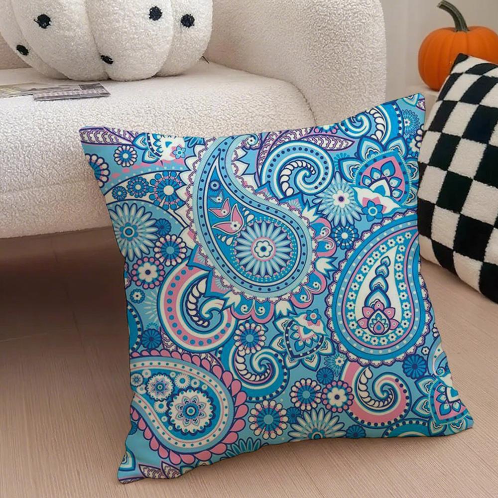 Painted Design P-Paisleys Cushion Cover Throw Pillow Cover Hidden Button Durable Polyester Chair Cushion