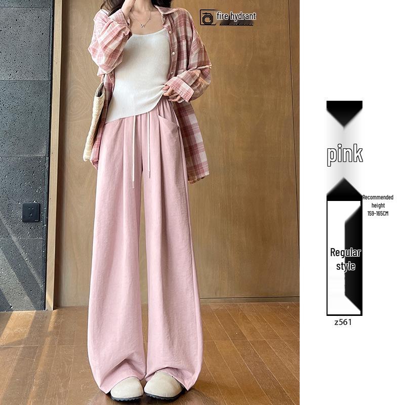 2025 Women's Blue Glutinous Rice Lazy Loose Wide-Leg Pants: Petite, Slimming, Summer Drape Design