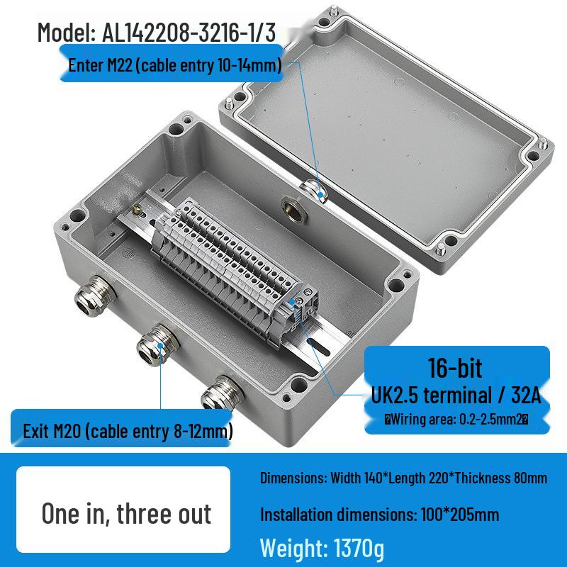 Caja de Conexiones Estanca para Exteriores de Aleación de Aluminio con Terminales