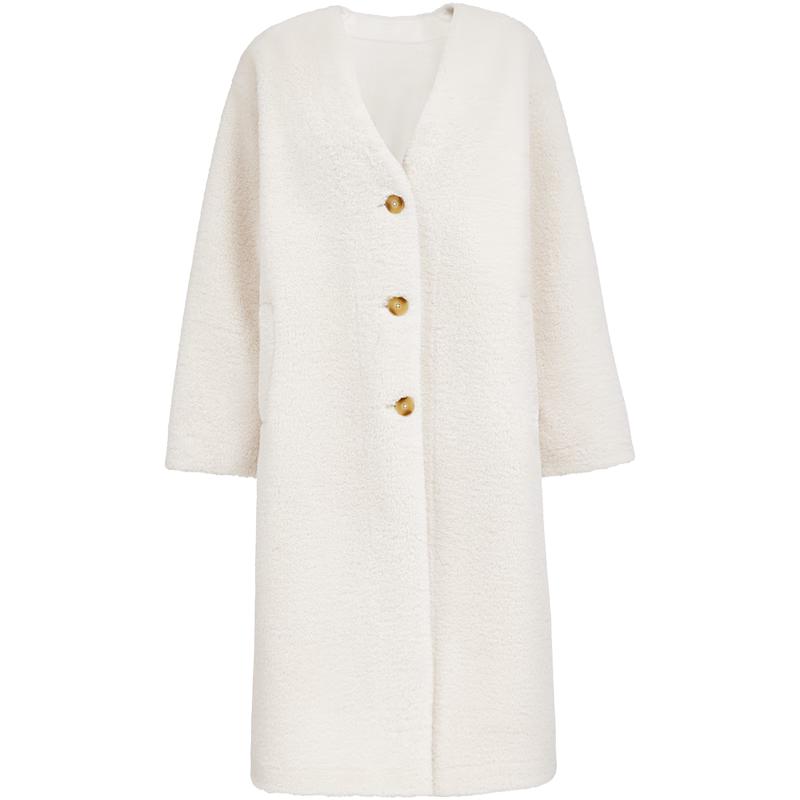 

ONLY Women s Elegant V-Neck Plush Long Padded Coat L