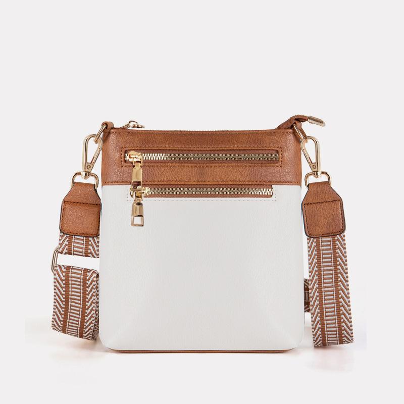 Bag women s 2024 spring new removable jacquard shoulder strap retro contrasting color PU leather messenger bag cross-border women s bag 18x5x20CM