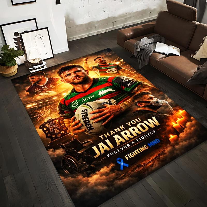 "Rugby Player Tribute Fighting Spirit Design Non-slip rug suitable for living room and bedroom sofas"