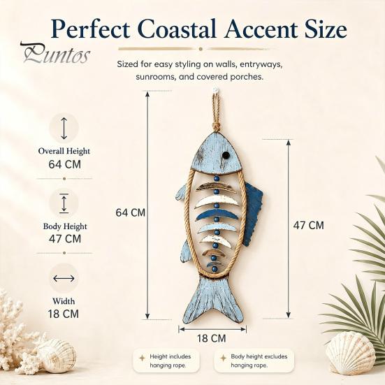Wooden Decorative Pendant Fish Wall Hanging With/Without LED Light, Nautical Decor, Coastal Theme Fishbone Durable Fine Craftsmanship Decor