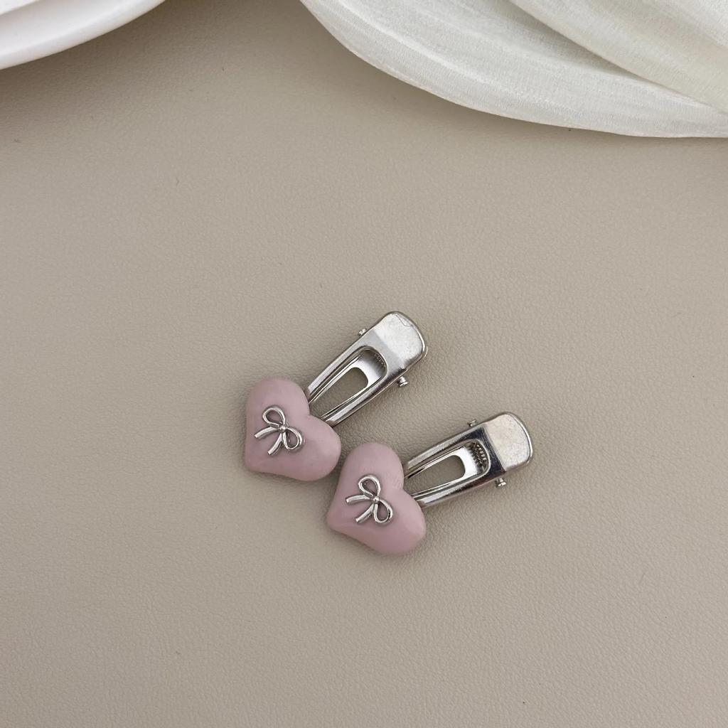 Korean New Style Sweet Cute Silver Bow Faux Leather Duckbill Clip Hair Clip Bangs Clips Side Hairpin Fashionable Hair Accessory