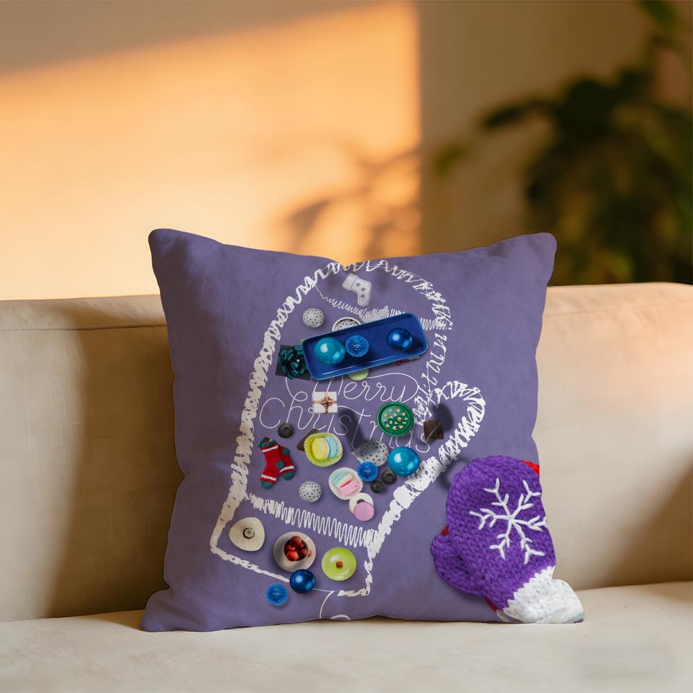 Christmas Elements Cushion Cover Cozy Velvet Throw PillowSoft Warm Cushion For Sofa  Bed