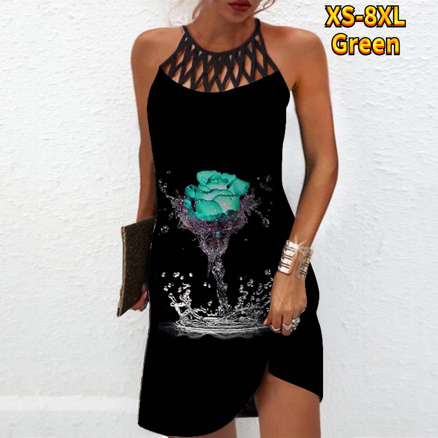 Yaz Modası Seksi Kolsuz Elbise Yumuşak Günlük 3D Gül Su Baskılı Elbise Kolsuz Askılı Elbise Yaz Askılı Elbise
