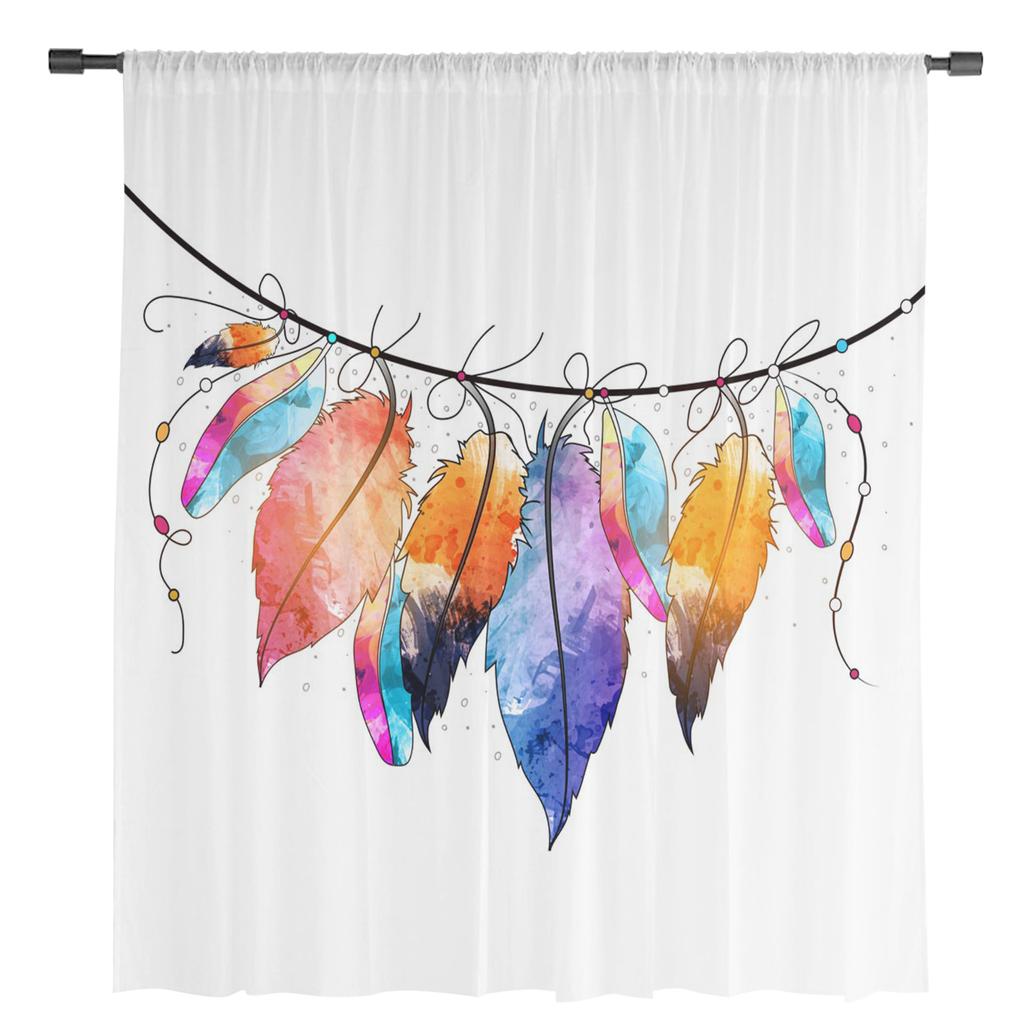 Indian Feather Bohemia Tulle Curtains For Living Room Home Decor Window Curtain Kitchen Sheer Voile Curtain