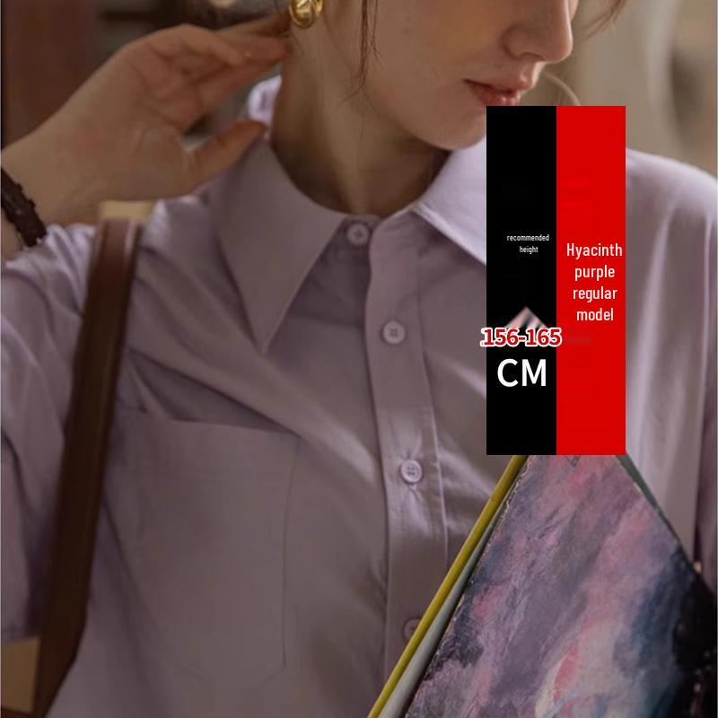 Women's Autumn 2025 French Blue Layered Petite Long Sleeve Shirt - Professional Loose Fit for Commuting