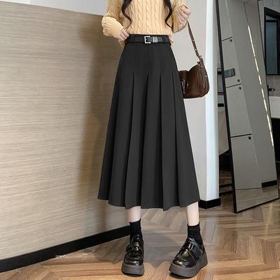 Dámske kórejské vintage vysoké pásové dlhé sukne jeseň/zima teplé elegantné dámske skladané sukne