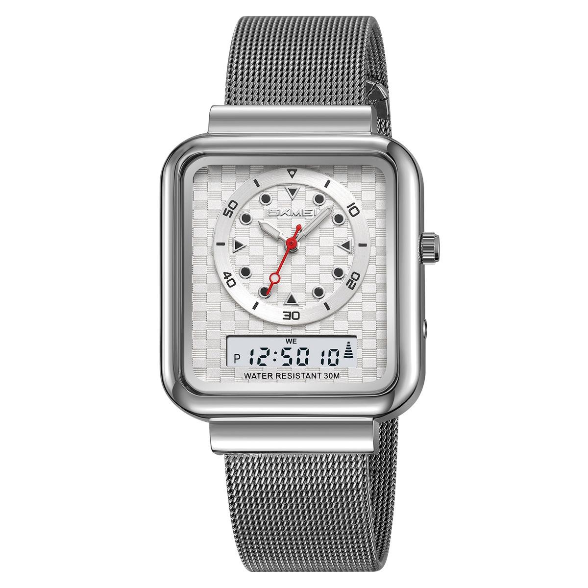 Стальной ремешок золотые часы Мужские электронные часы Многофункциональные деловые электронные часы Дилер часов серебряный