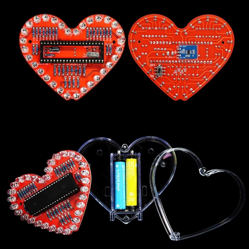 32 RGBs LED DIY Herzform Lötbausatz Pädagogisches Elektronik-Lernset für Studenten und Bastelbegeisterte Geschenk