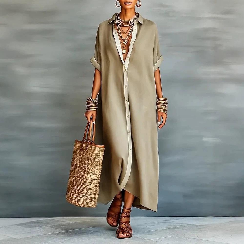 Summer New Style Women's Color-matched Cardigan Fashion-attentive Dress with Loose Fit
