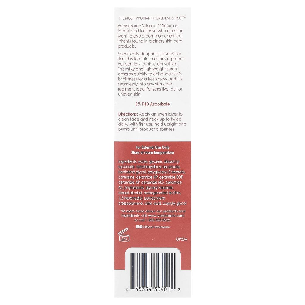 Vanicream Vitamin C Serum with Ceramides, Sensitive Skin, 35ml (1.2 Fl Oz)