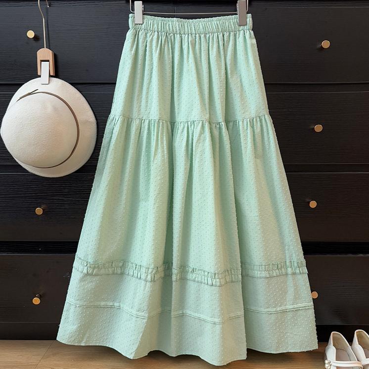 

DIMANAF 2025 Летние новые женские юбки с эластичной талией, однотонные элегантные юбки желто-зеленого цвета One Size зелёный