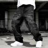 New American retro ruffian handsome casual personalized patch jeans straight loose pants