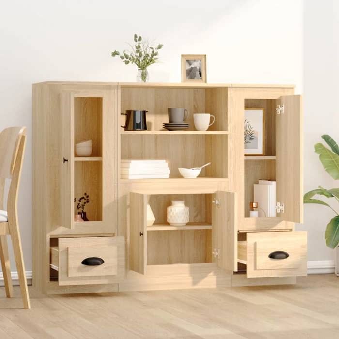 Buffet - 3-piece Set - Sonoma Oak - Durable Engineered Wood - Large Storage Capacity