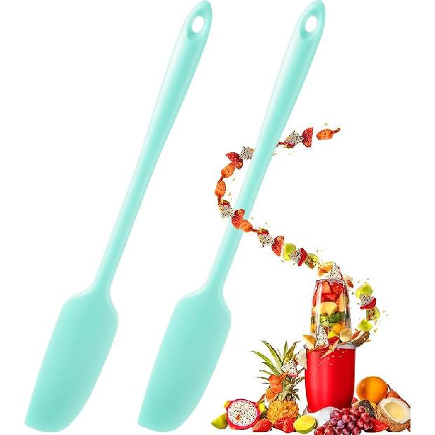 Patelai 2 Pieces Silicone Jar Spatula Long Handle Non-stick Rubber Scraper Heat Resistant Spatula Silicone Scraper for Jars, Smoothies, Blenders 2