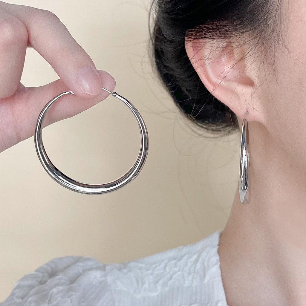 High-End Titanium Steel Hoop Earrings for Women - Large, Lightweight, Luxury Ear Cuffs with Stainless Steel Elegance