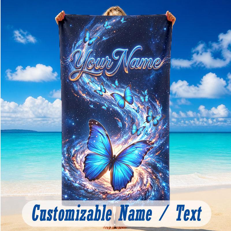 Butterfly Theme Beach Towel Personalized Custom Name & Text Soft Quick Dry Beach Towel for Swimming Travel