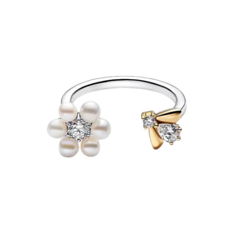 New 925 Silver Three-Leaf Clover Alphabet Heart Flower Women's Ring Suitable for Wedding Party Fashion DIY Gift