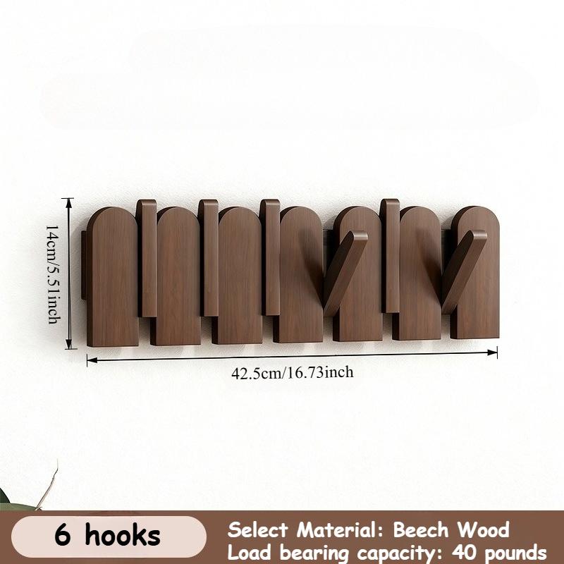 Piano Key Hanging Rack - Wall-Mounted Wooden Hook with Multiple Compartments for Clothes, Hats, Bags, Entryway Organizer