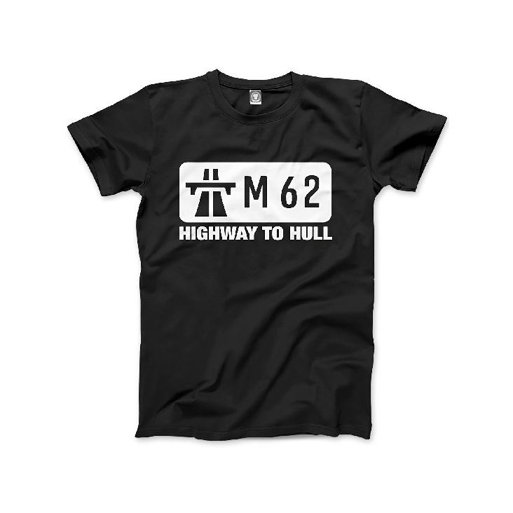 Funny M62 Highway to Hull Yorkshire Leeds M62 Motorway Map T-Shirt - Casual Round Neck Short Sleeve Tee for Men &, Durable Print Humorous Gift for S чёрный
