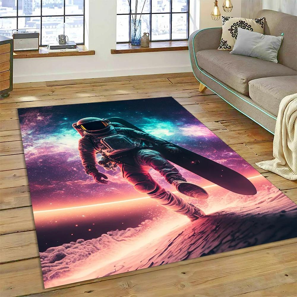 Weltraum Astronaut Universum Raumfahrer Cartoon Teppich Teppich für Zuhause Wohnzimmer Schlafzimmer Sofa Fußmatte Dekor, Kinderbereich Teppich Rutschfest