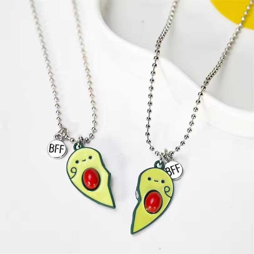 2pcs Cute Fruit Food Magnet Necklaces for Women Girls Kawaii Best Friends Sisters Pendant Chain BFF Friendship Jewelry Gifts