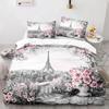 Paris Eiffel Tower Bedding Set City Landscape Duvet Cover European Style Quilt Cover Pillowcases Adults King Queen Full Twin