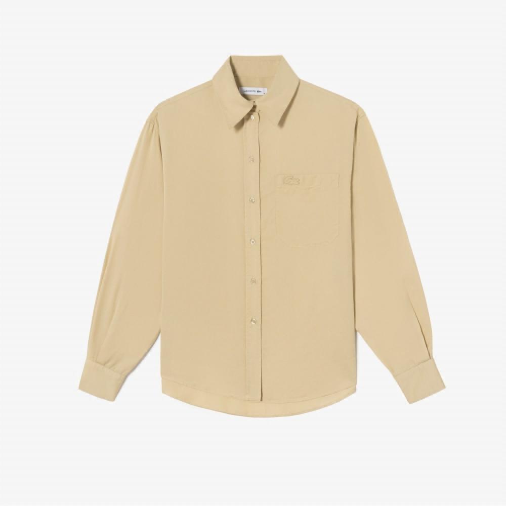 

LACOSTE Женская рубашка Overfit из лиоцелла с длинными рукавами и карманами [Светло-бежевый]