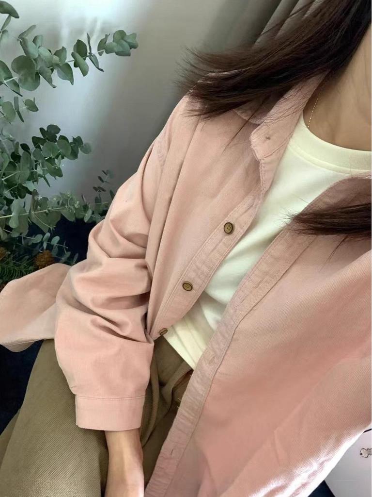 Women's Retro Corduroy Layering Shirt - Loose Fit, Casual Long-Sleeved Top